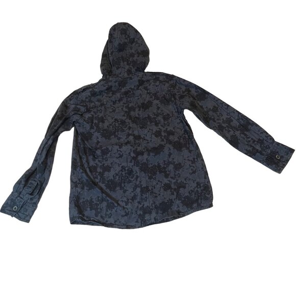 Black Jack Kids Hooded Button-Up Shirt Camo Print L (10/12) 100% Cotton Blue - Picture 6 of 7